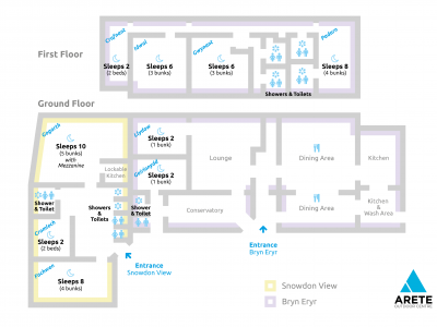 Dormitory map of Bryn Eryr. Arete Centre