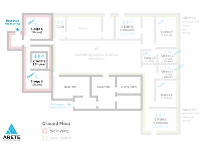 Layout of the West Wing Arete Center Snowdonia North Wales.